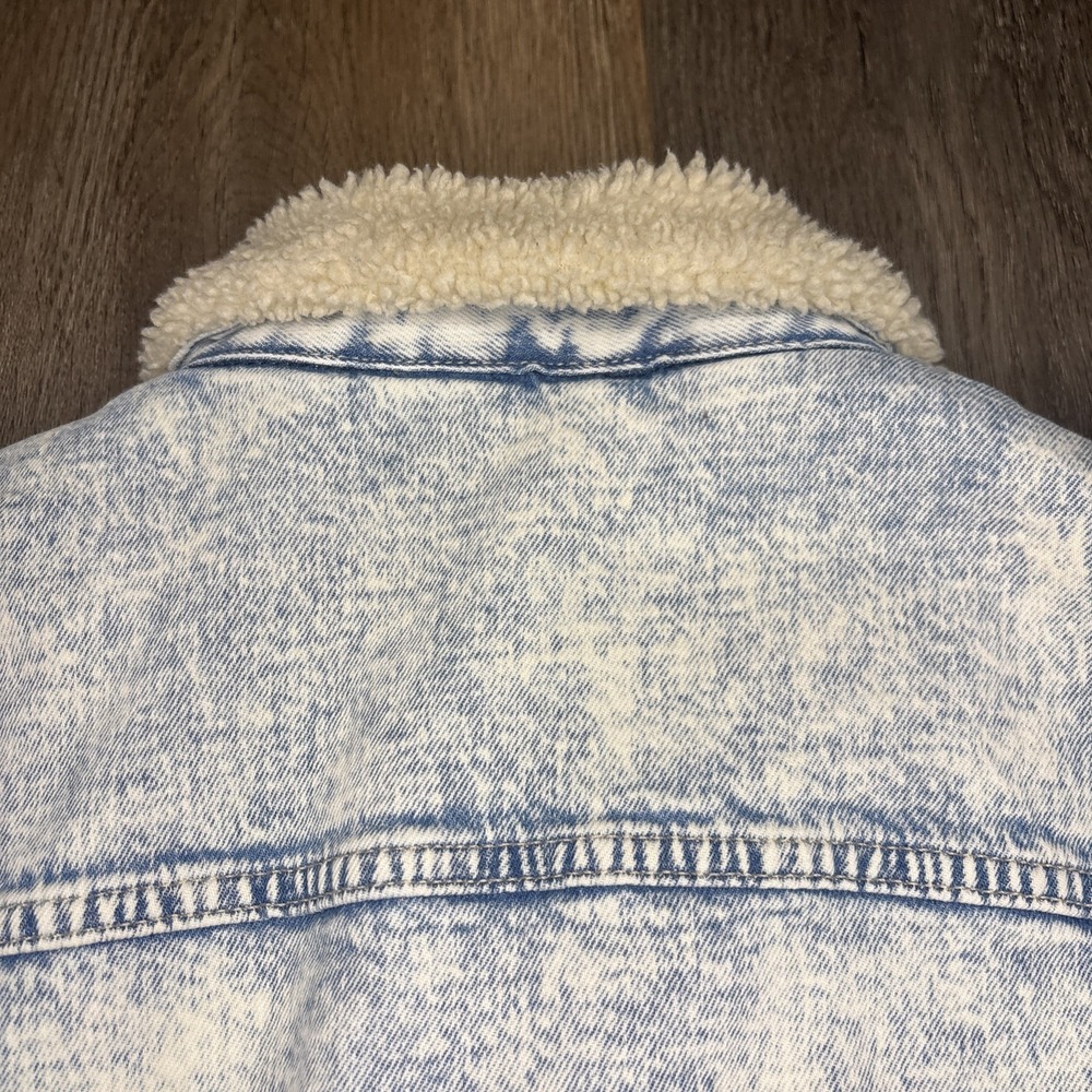 Gap Denim Jacket Women's Medium Blue Acid Wash Jean Sherpa Lined Trucker Retro - Picture 5 of 12